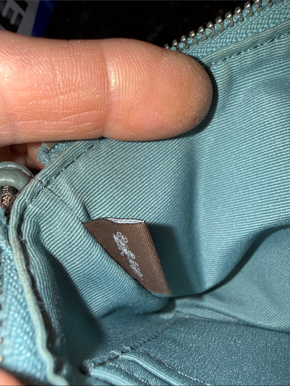 Coach double zip Pebble Leather Wristlet in Mint Blue - Picture 9 of 9